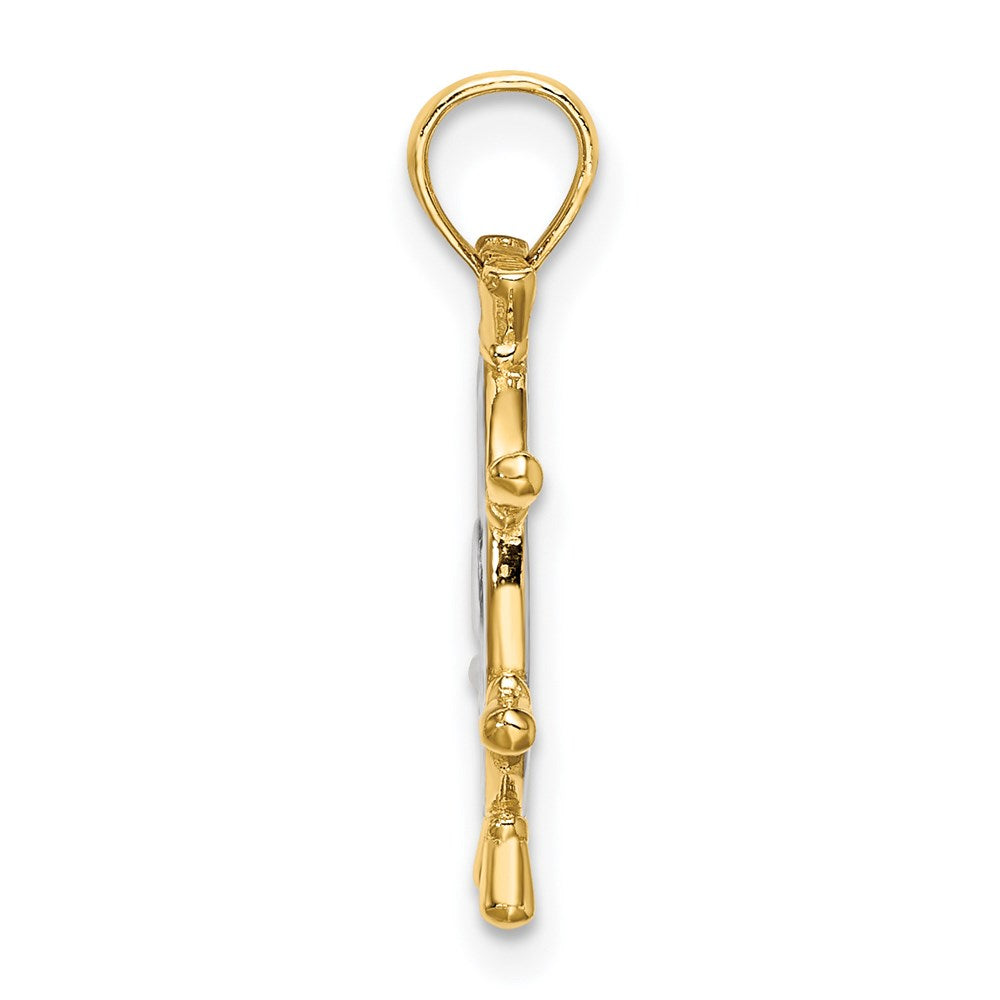 14K w/Rhodium Ships Wheel Pendant