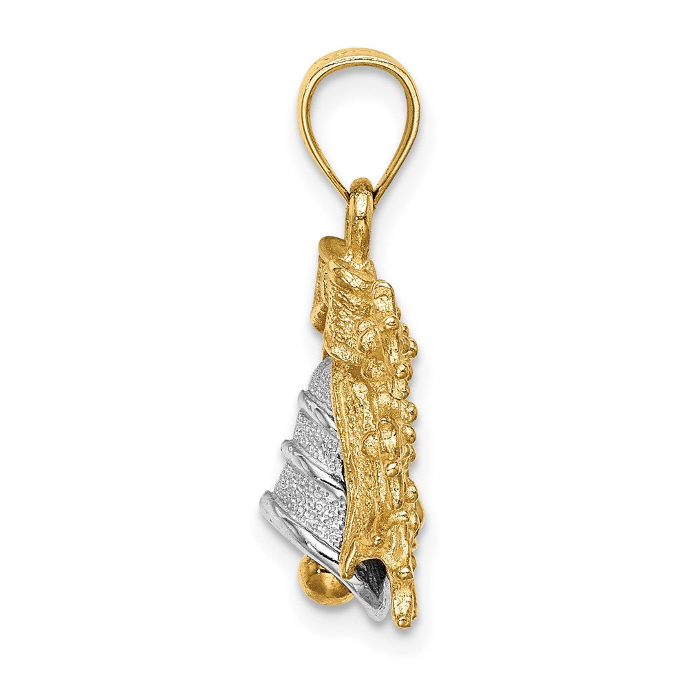 14k Two-Tone 3-D Christmas Bell and Holly Charm