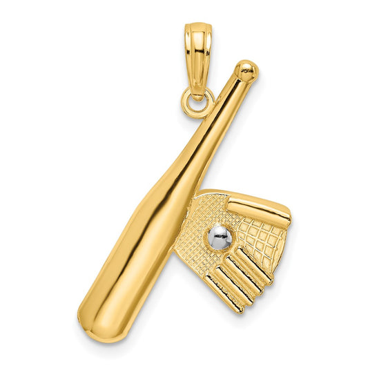 14K Baseball Bat With Rhodium Ball Charm