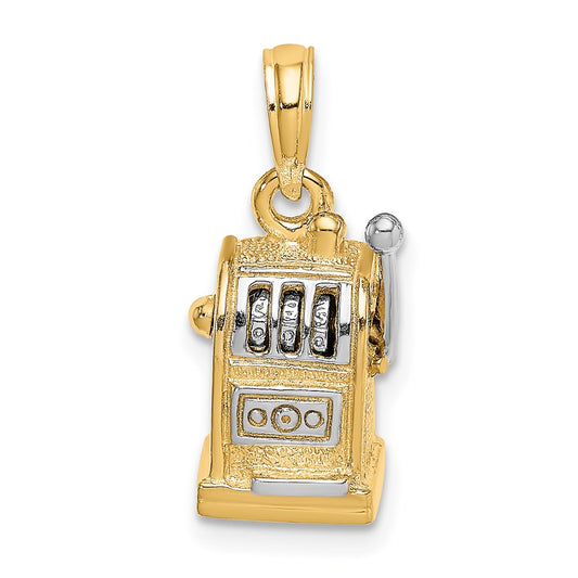 14k Rhodium 3D Slot Machine w/Moveable Handle Charm