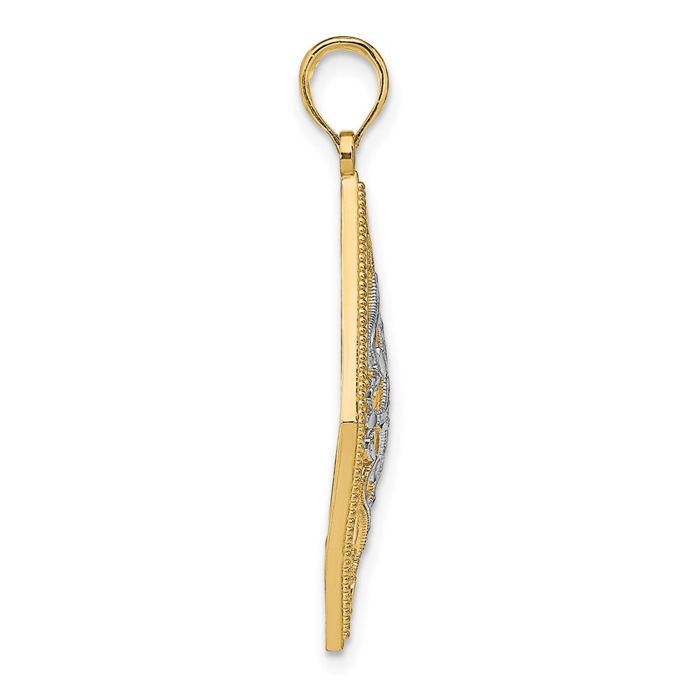 14K w/Rhodium Diamond Shape Cut-Out Filigree Charm