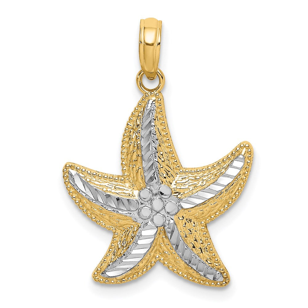 14K Rhodium Diamond-cut Small Starfish Charm
