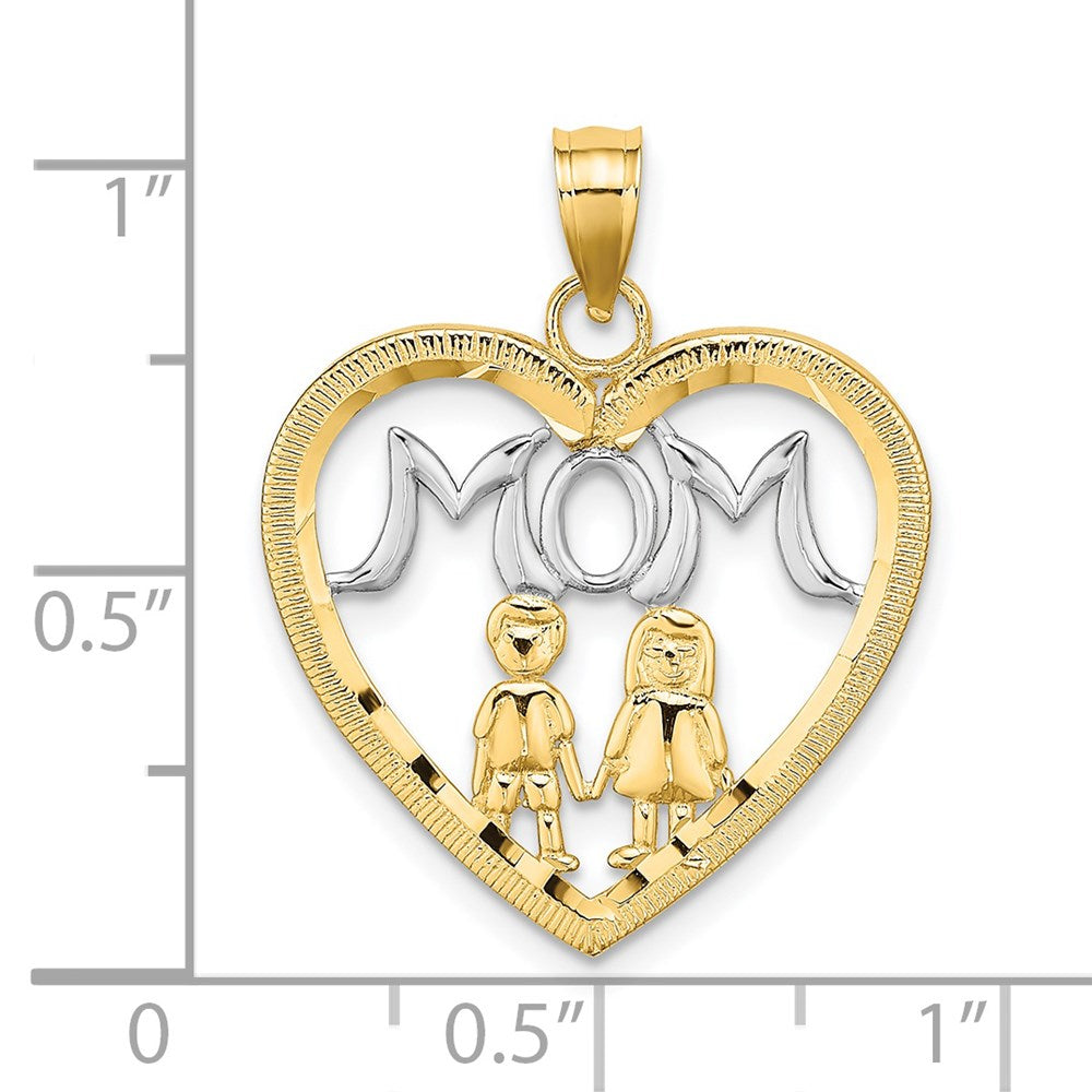14k w/ Rhodium MOM Heart with 2 Charm