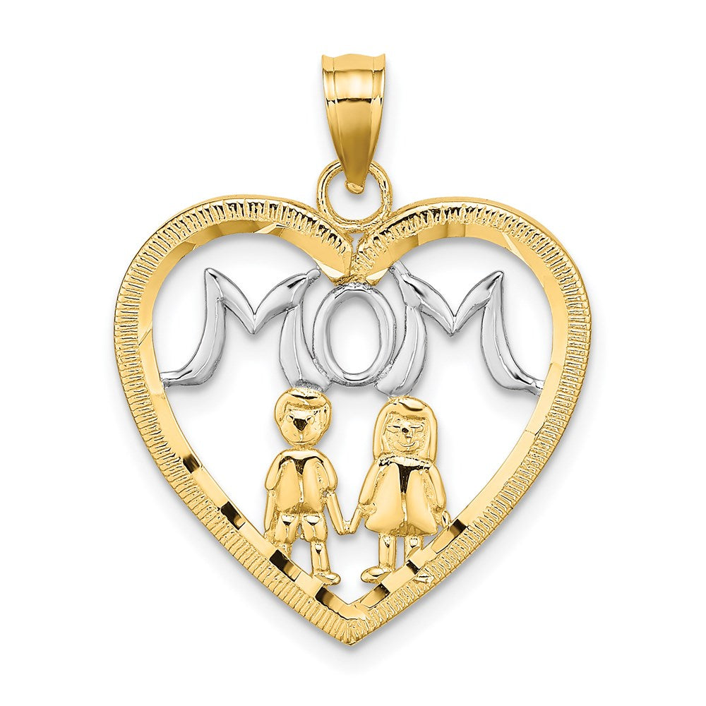 14k w/ Rhodium MOM Heart with 2 Charm