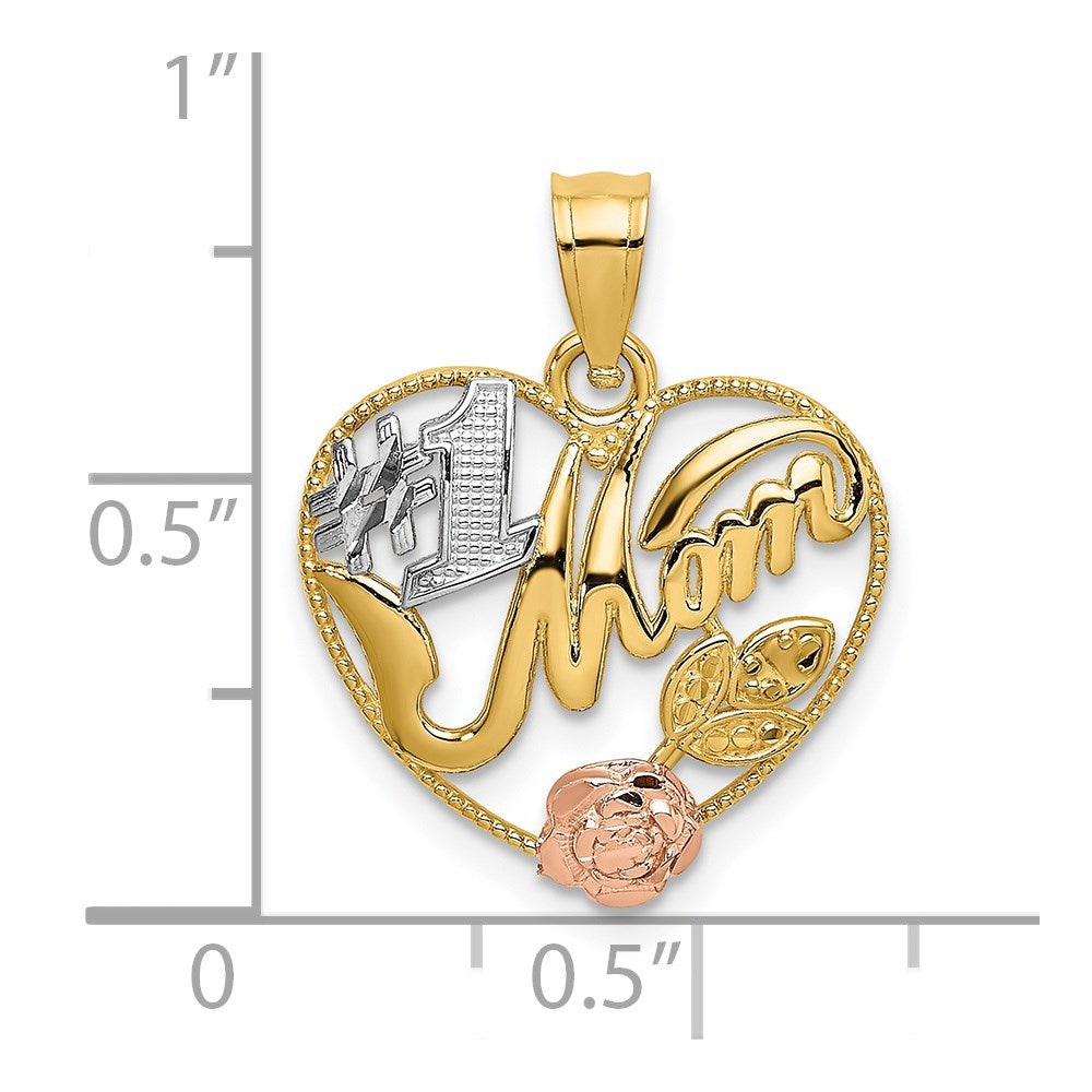 14k Yellow and Rose Gold w/White Rhodium  #1 MOM Heart Charm