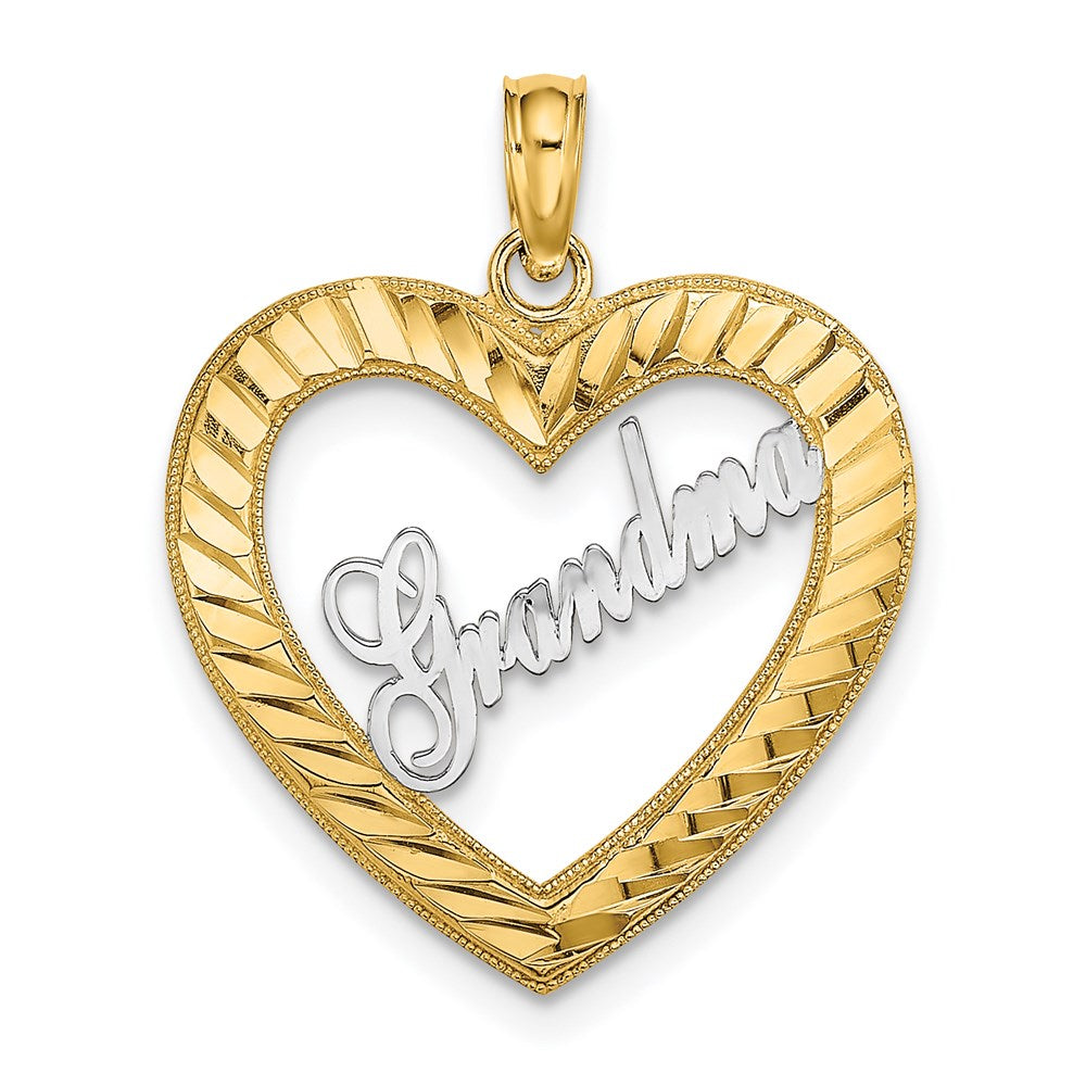 14k Yellow Gold & Rhodium Diamond-cut Heart GRANDMA Charm