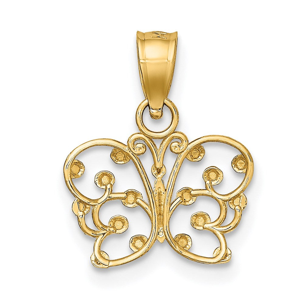 14k w/ Rhodium Diamond-cut Butterfly Charm