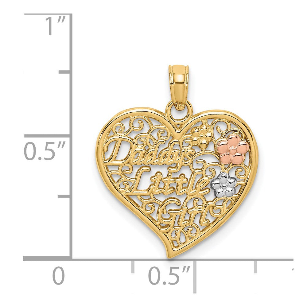 14k Two-tone White Rhdoium DADDYS LITTLE GIRL Filigree Heart Charm