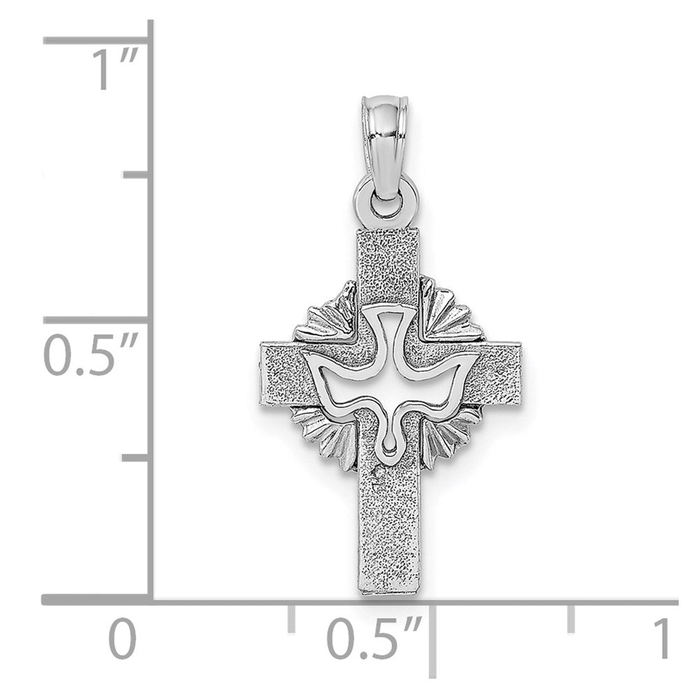 14K White Gold Cut-Out Dove On Cross Charm