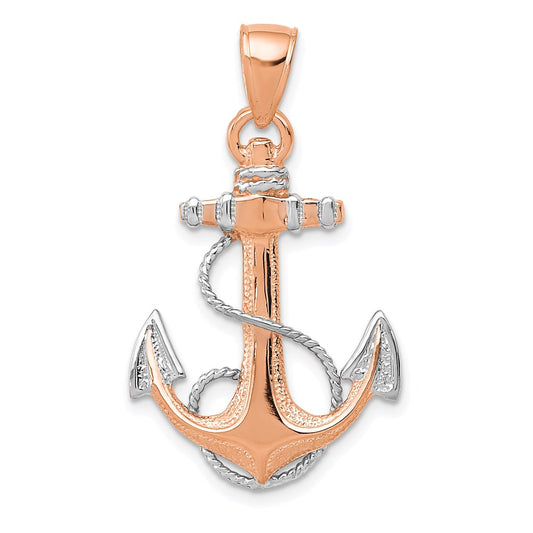 14k Rose Gold W/ Rhodium Anchor w/Rope Pendant