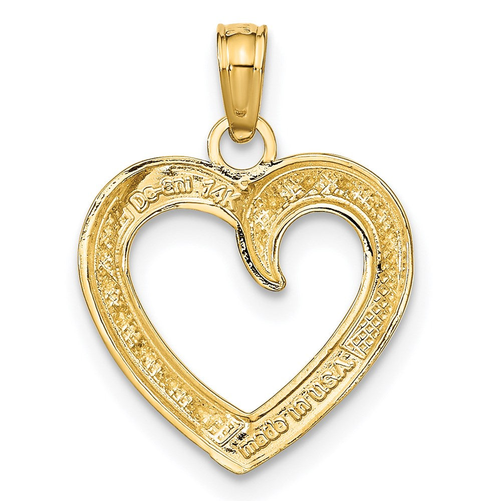 14K and White Rhodium Polished and Textured Heart Pendant