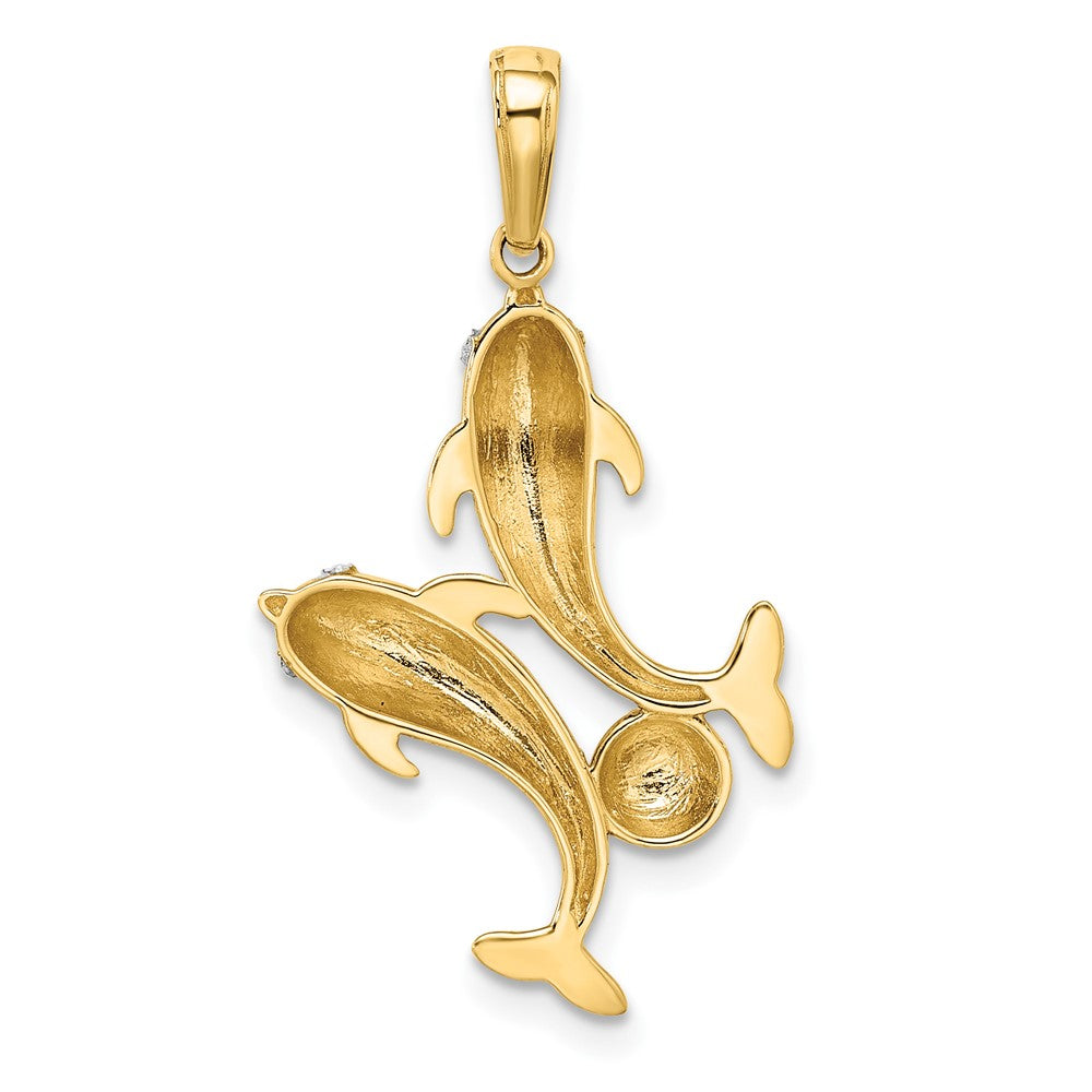 14k with White Rhodium Double Dolphin Pendant