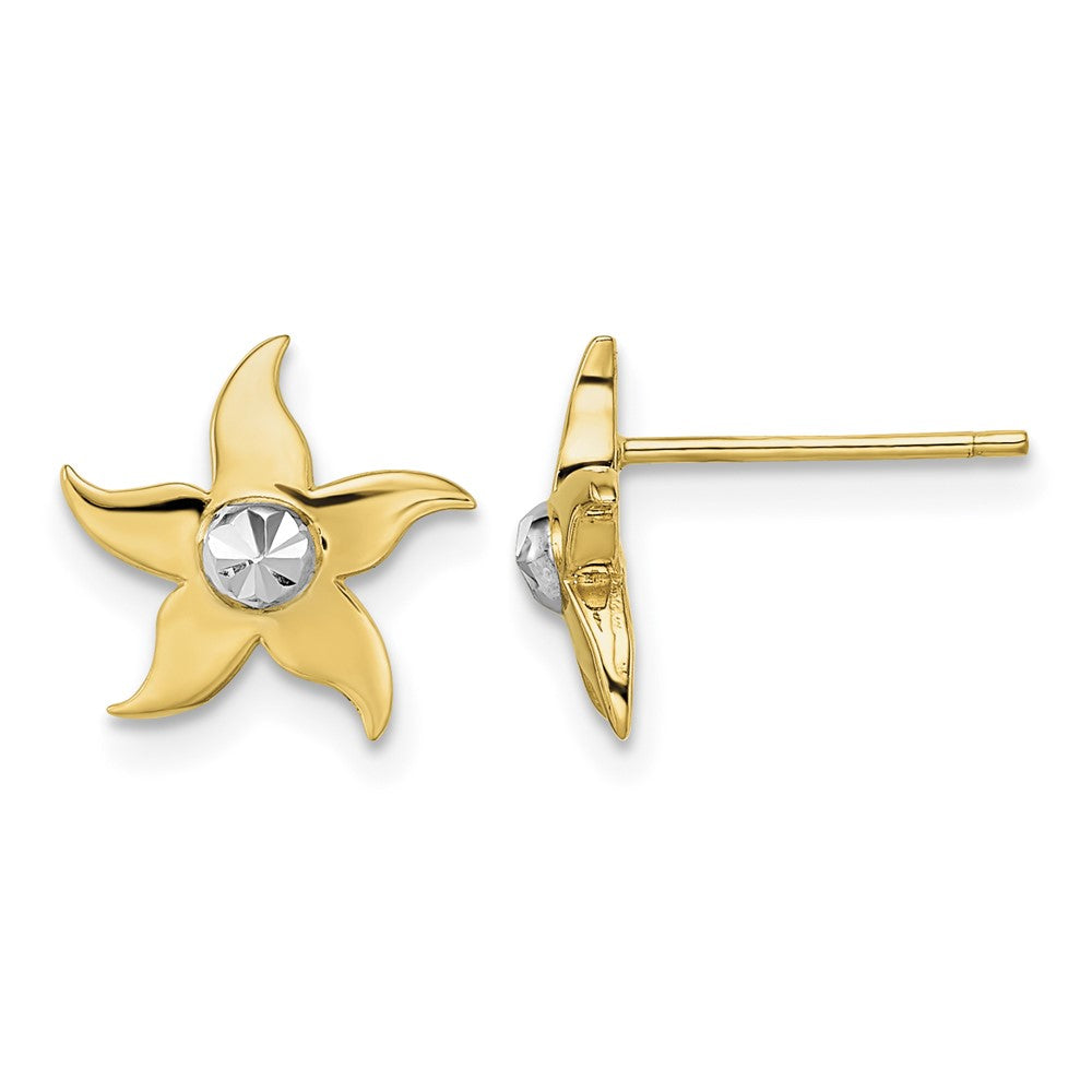 14k w/Rhodium Starfish Post Earrings