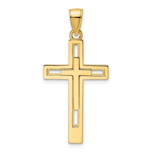 14K Polished Double Cross Pendant