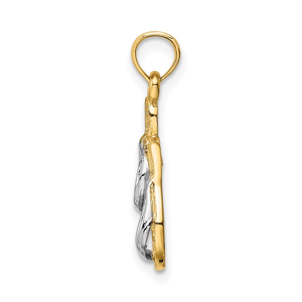 14k  3D w/Rhodium Solid Polished Sandals Pendant