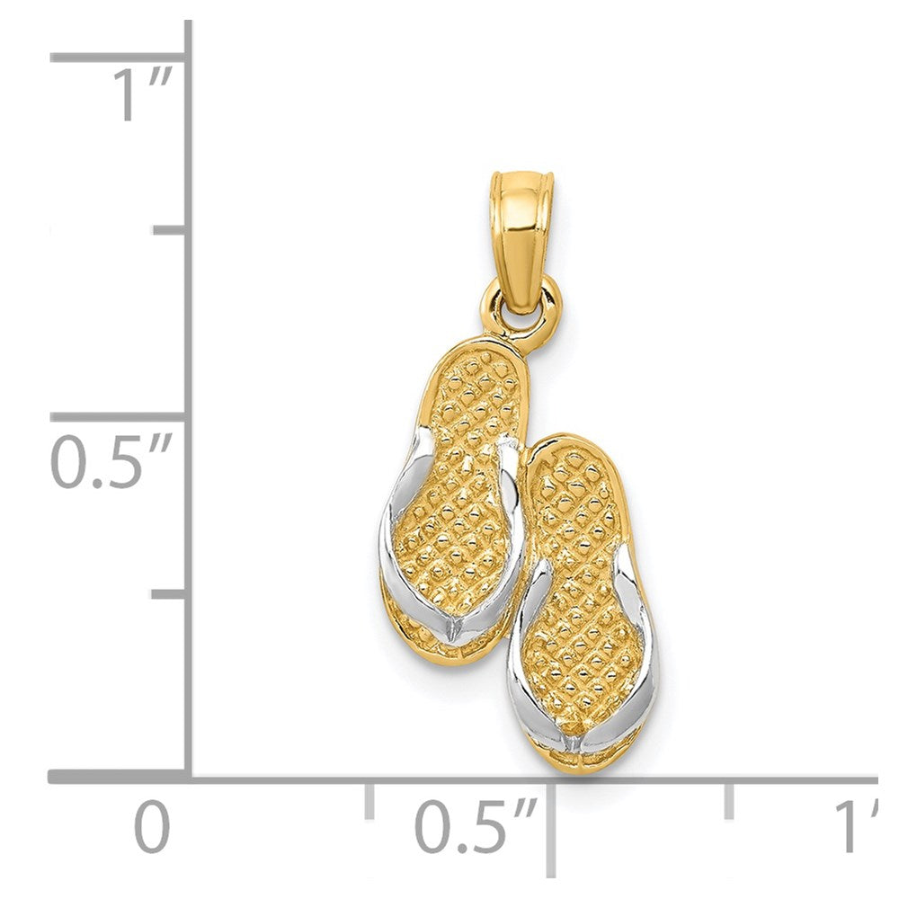 14k  3D w/Rhodium Solid Polished Sandals Pendant