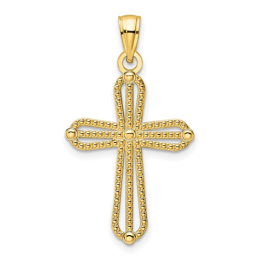 14K Beaded Cross Pendant