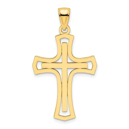 14K Polished Double Cross Pendant