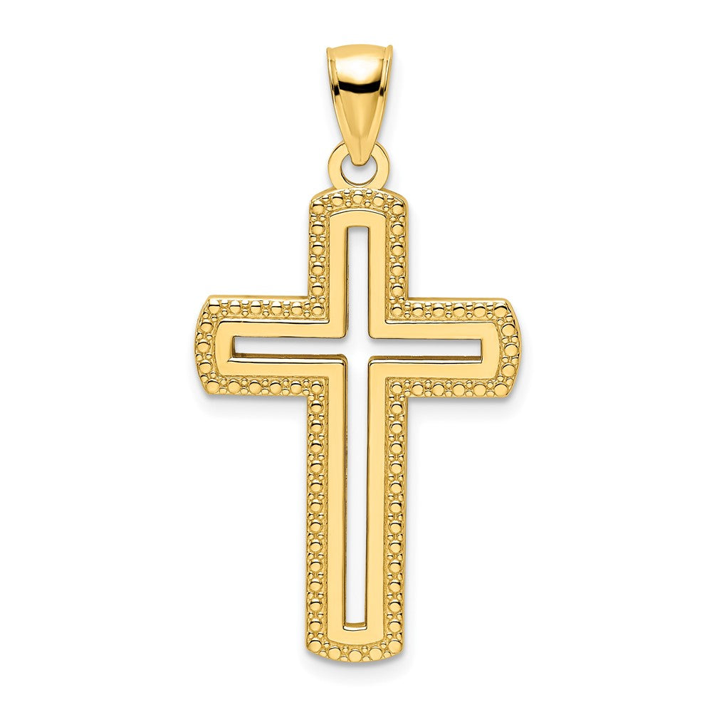 14K Polished Beaded Cross Pendant