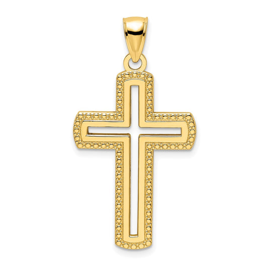 14K Polished Beaded Cross Pendant