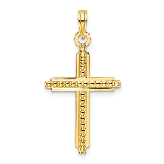 14K Polished Beaded Cross Pendant