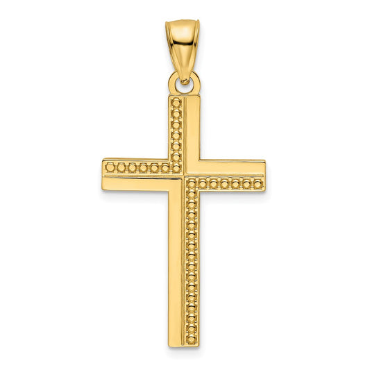 14K Polished Beaded Cross Pendant