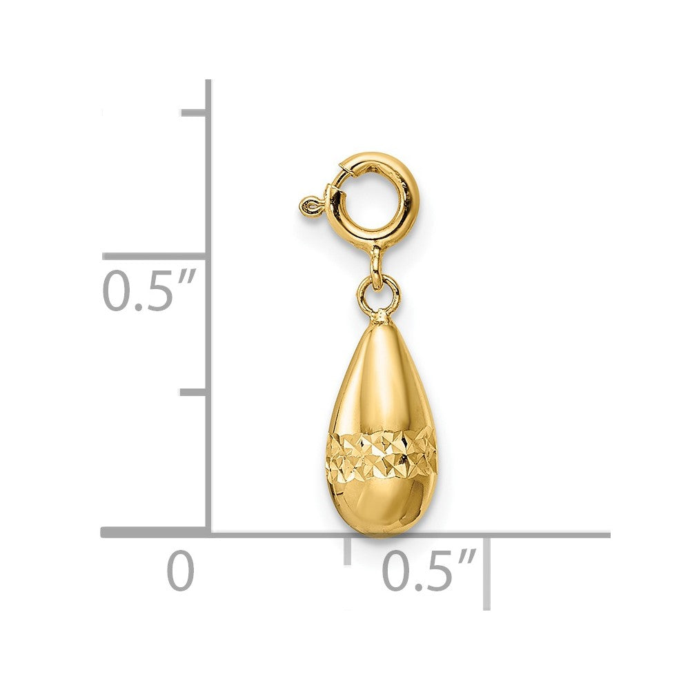 14K Polished Diamond-cut Teardrop w/ Spring Ring Clasp Charm