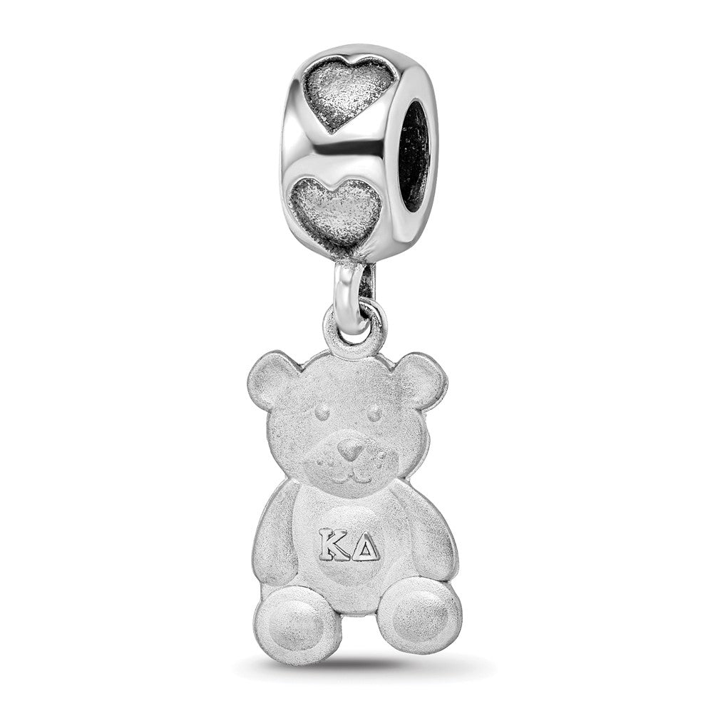 Sterling Silver Rhodium-plated Kappa Delta Teddy Bear Heart Bead