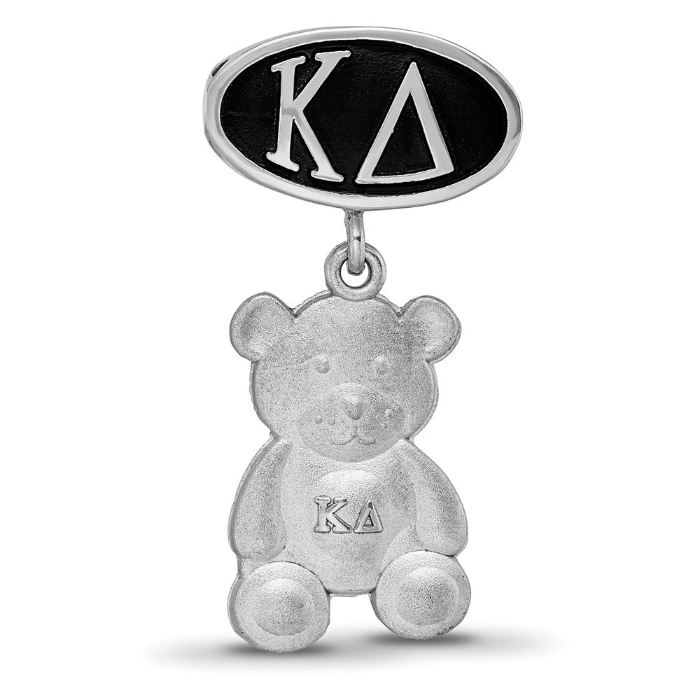 Sterling Silver Kappa Delta Sorority Greek Letters Enameled Oval with Teddy Bear Dangle Bead