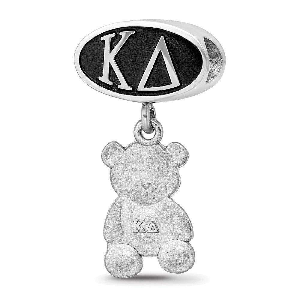 Sterling Silver Kappa Delta Sorority Greek Letters Enameled Oval with Teddy Bear Dangle Bead