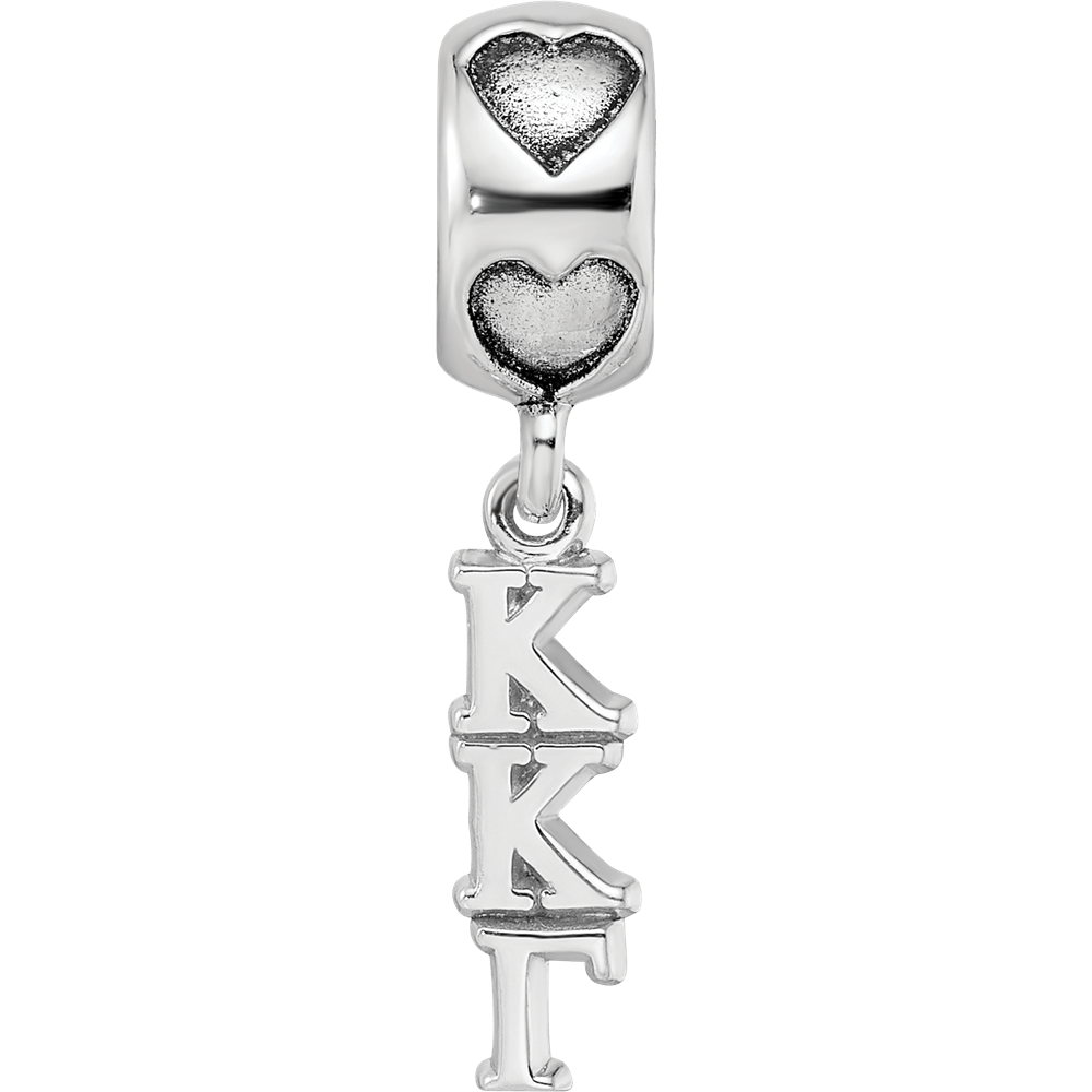 Sterling Silver RH-plate Kappa Kappa Gamma Vertical w/ Heart Bead