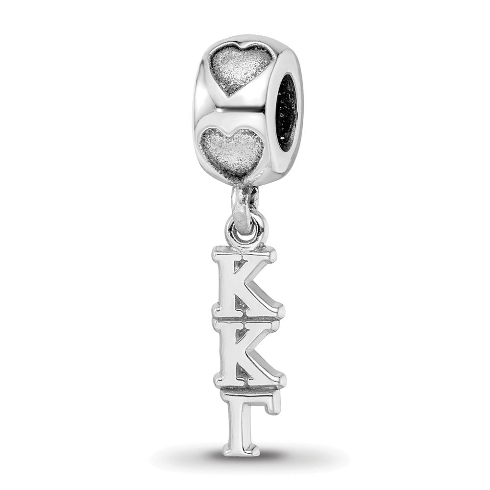 Sterling Silver RH-plate Kappa Kappa Gamma Vertical w/ Heart Bead