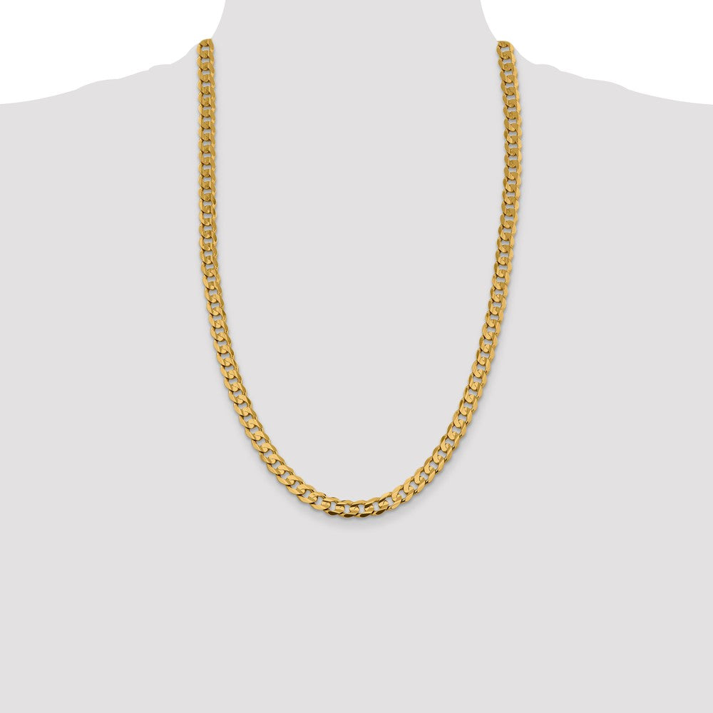 14K 26 inch 7.5mm Open Concave Curb with Lobster Clasp Chain