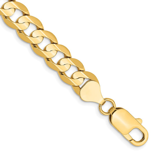 14K 9 inch 7.5mm Open Concave Curb with Lobster Clasp Chain