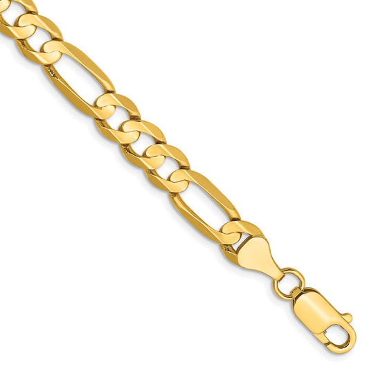14K 7 inch 6.75mm Concave Open Figaro with Lobster Clasp Bracelet