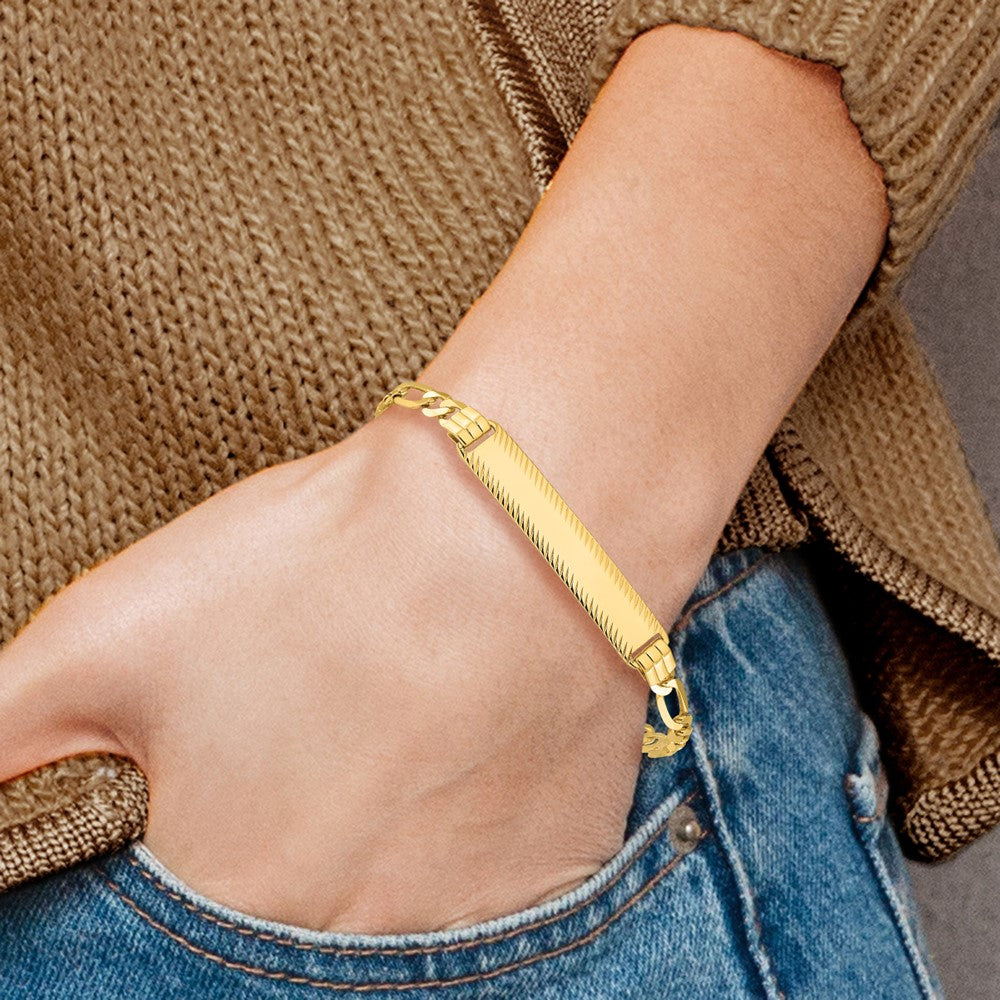 14k Figaro Diamond Cut ID Bracelet