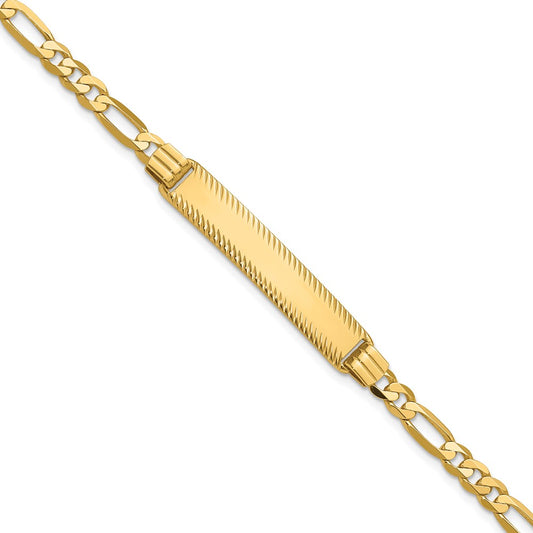 14k Figaro Diamond Cut ID Bracelet
