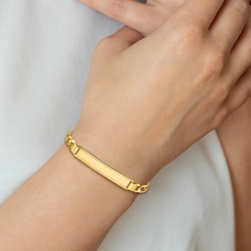 14k Figaro Diamond Cut ID Bracelet