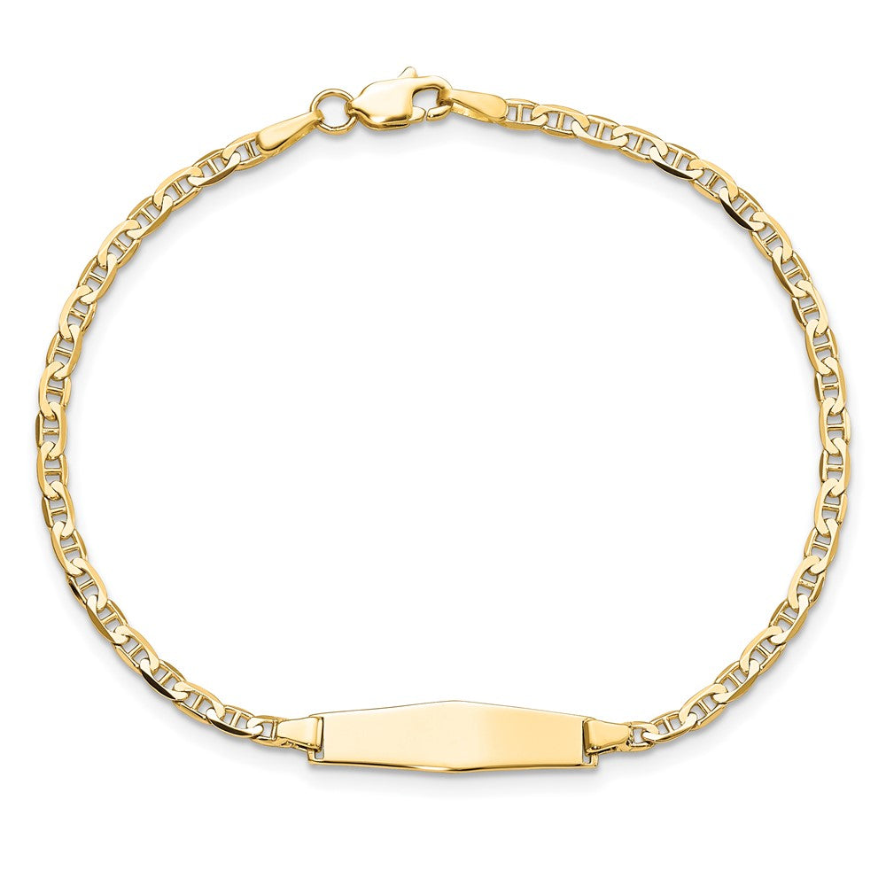 14k Soft Diamond Shape Flat Anchor Link ID Bracelet