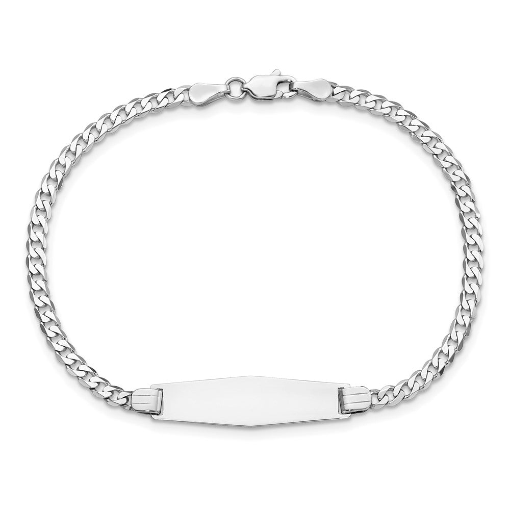 14k WG Flat Curb Link Soft Diamond Shape ID Bracelet