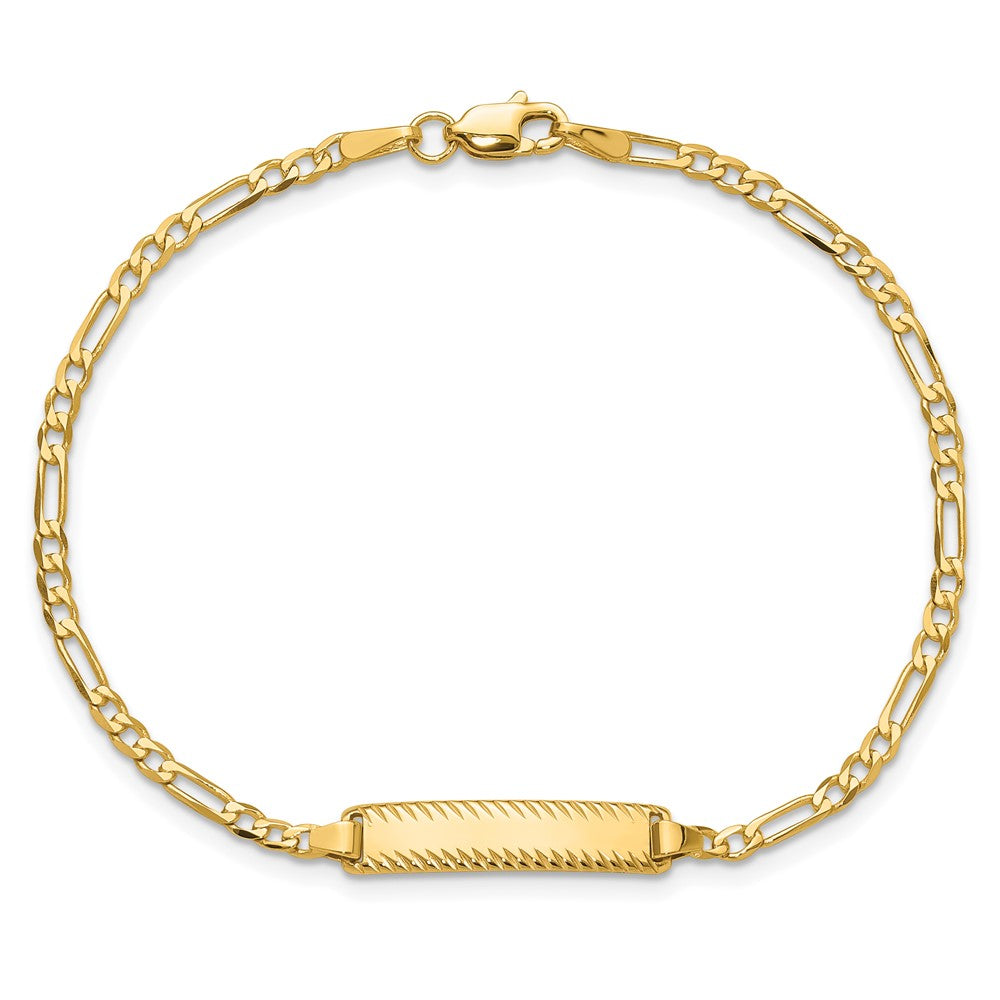 14k Figaro Diamond Cut ID Bracelet