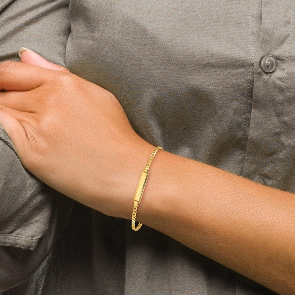 14k Curb Link Diamond Cut ID Bracelet