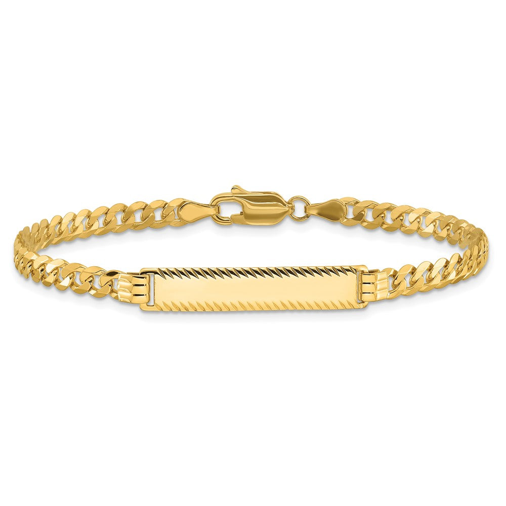 14k Flat Curb Link Diamond Cut ID Bracelet