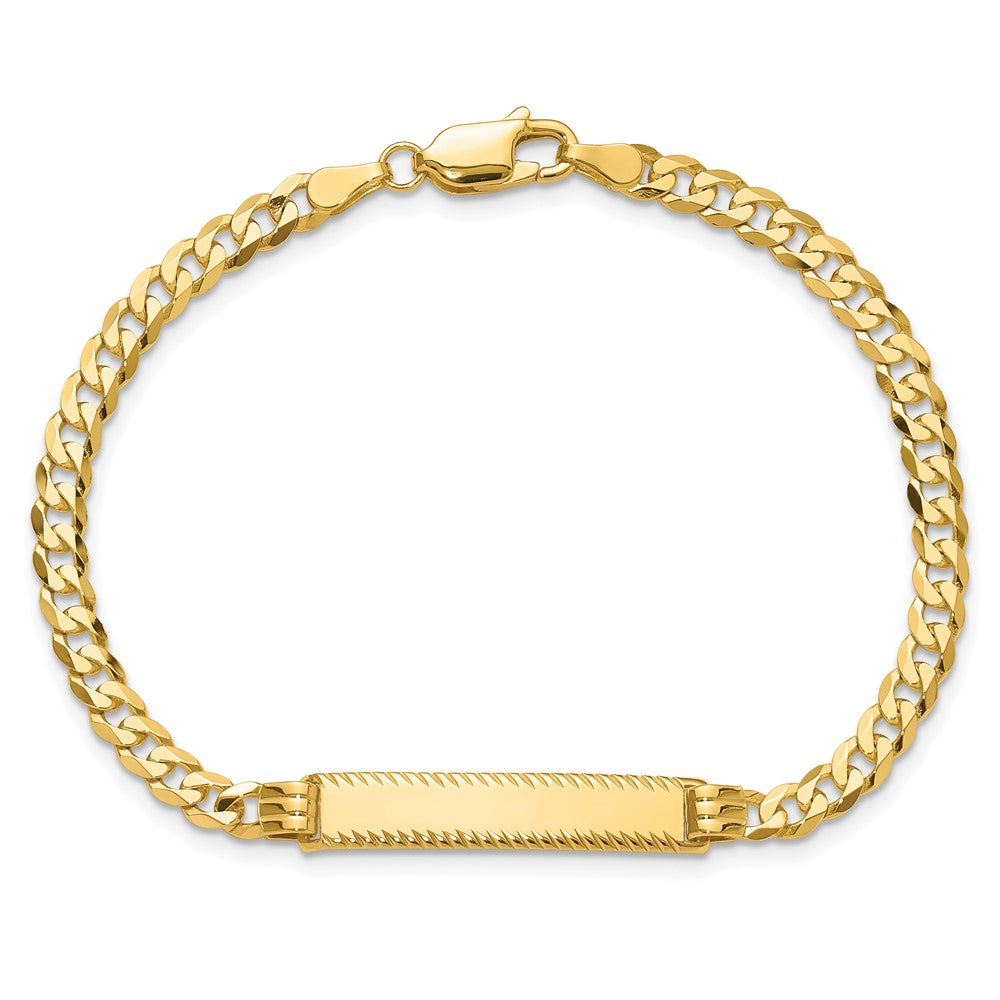 14k Flat Curb Link Diamond Cut ID Bracelet