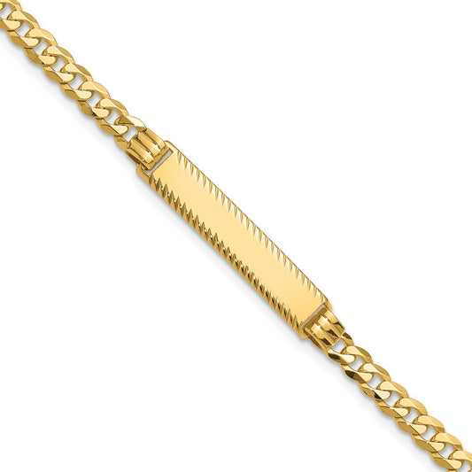 14k Flat Curb Link Diamond Cut ID Bracelet