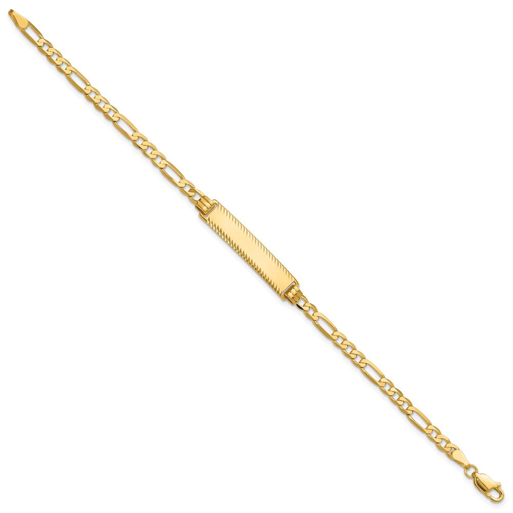 14k Flat Figaro Link Diamond Cut ID Bracelet