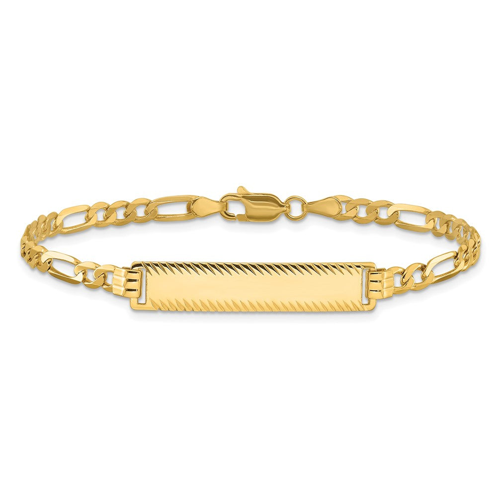 14k Flat Figaro Link Diamond Cut ID Bracelet