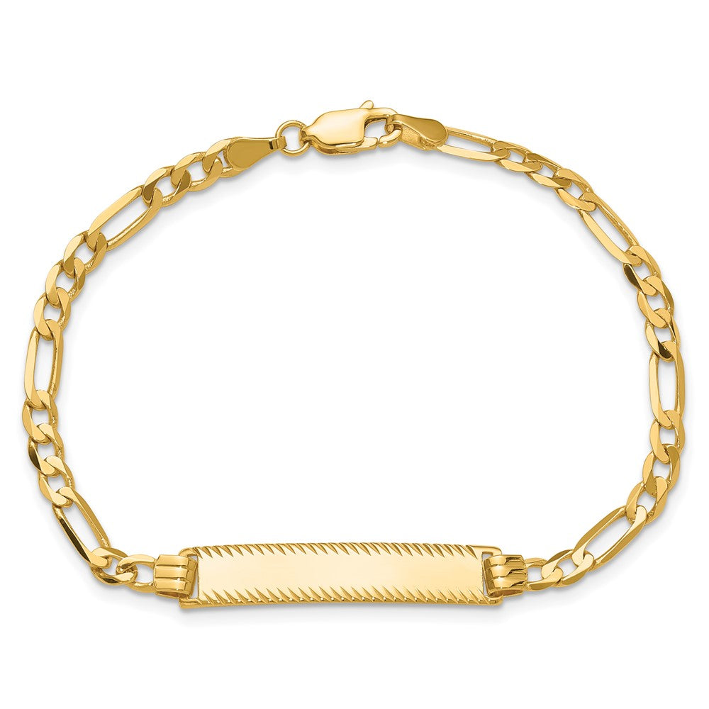14k Flat Figaro Link Diamond Cut ID Bracelet