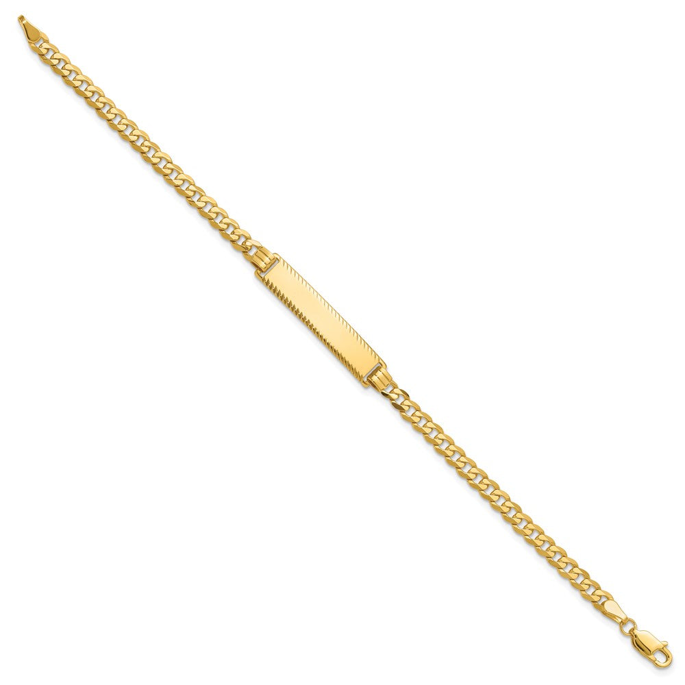 14k Flat Curb Link Diamond Cut ID Bracelet