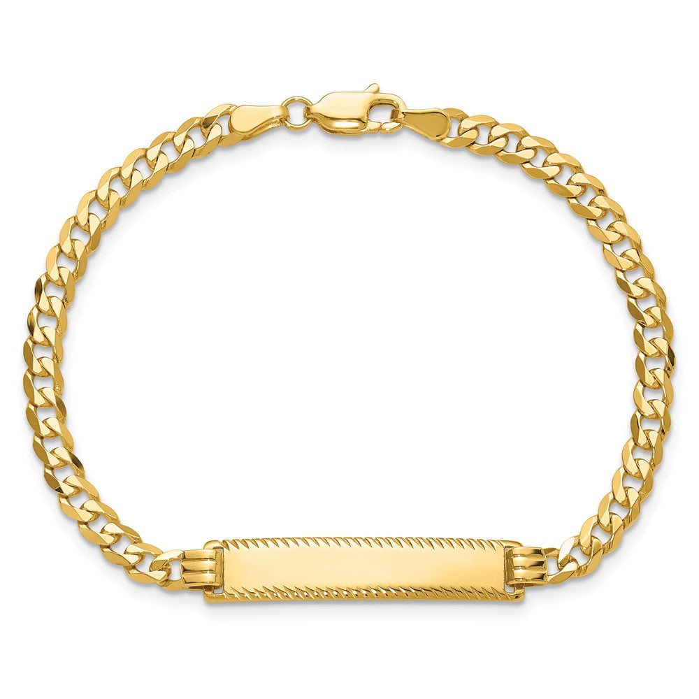 14k Flat Curb Link Diamond Cut ID Bracelet